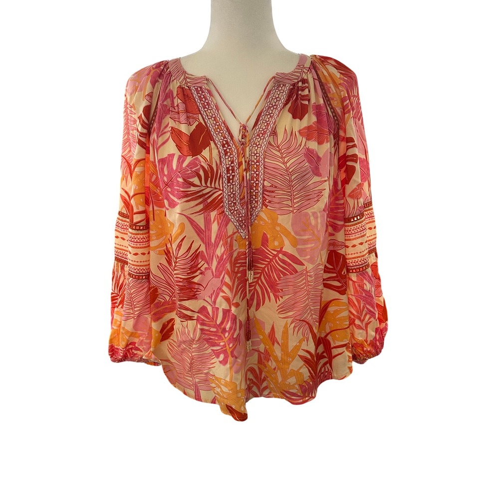 Haute Hippie Style Tropical Palm Print Peasant Top and Shorts Set Pink  M/S